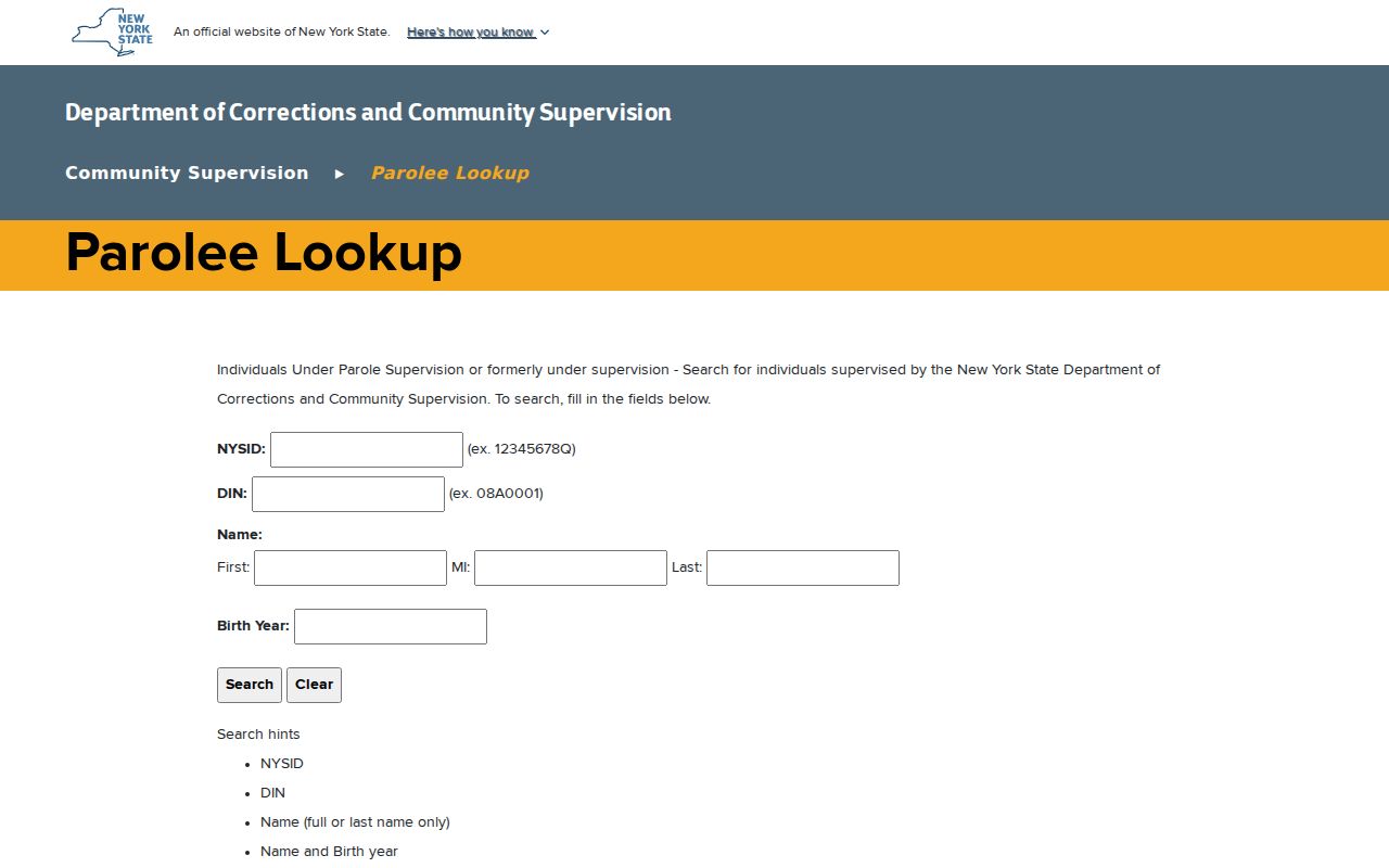 Essex County arrest history follow-up using the DOCCS Parolee Lookup