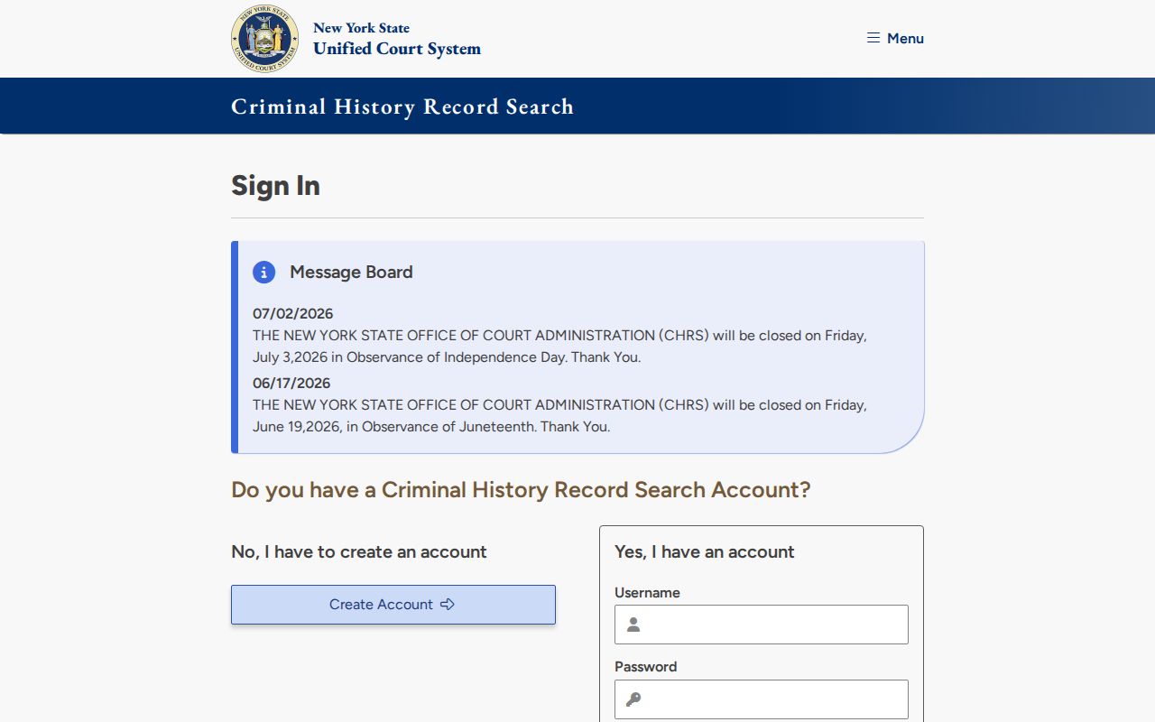 Essex County court case lookup through OCA CHRS Direct Access