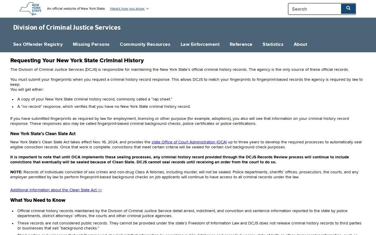 Essex County criminal history DCJS personal record review