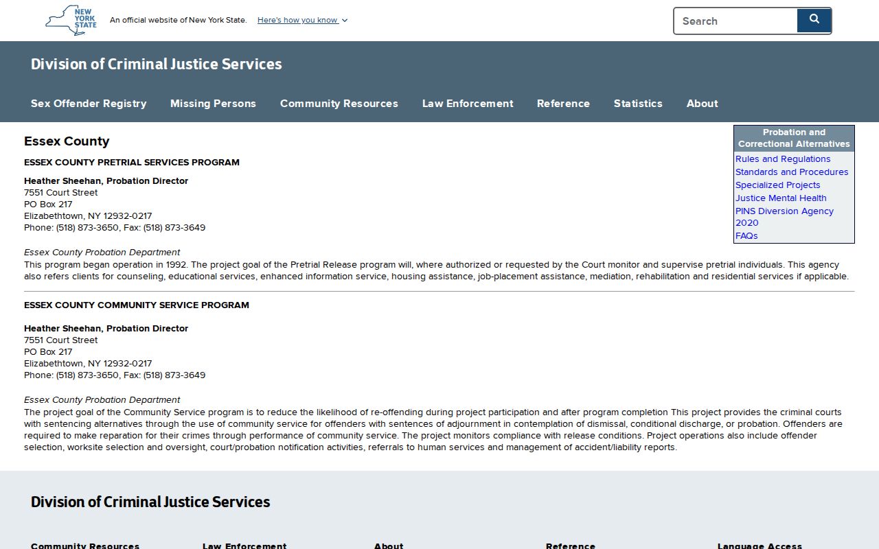 Essex County criminal history probation programs