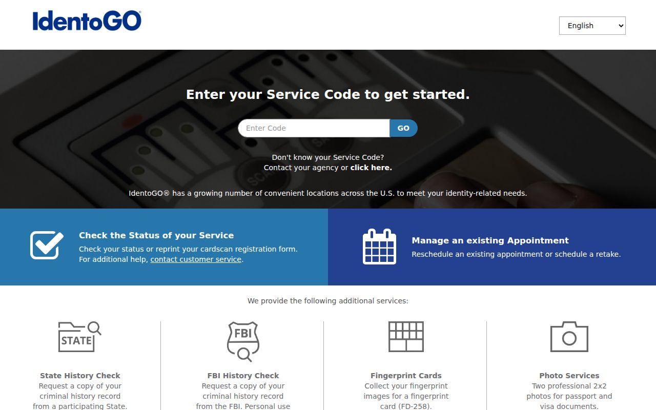 Essex County criminal history IdentoGO enrollment channel