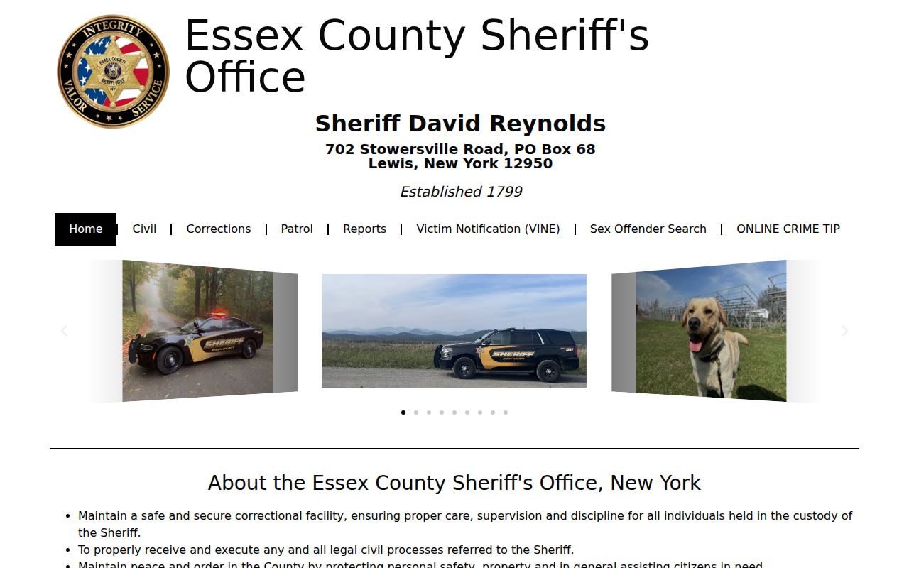 Essex County criminal history Sheriff official website