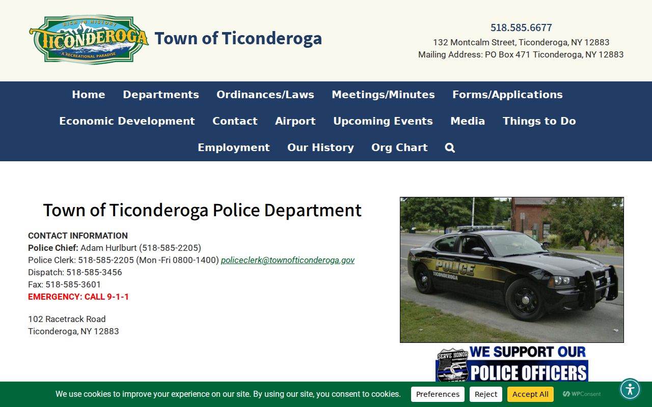 Ticonderoga record check source at the Ticonderoga Police Department website